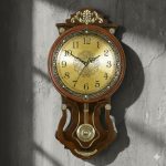 High Quality Wooden Body with Metal and Stone Design Golden Color Dial Pendulum Wall Clock