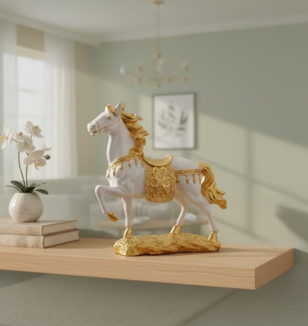 Majestic White & Gold Rearing Horse Figurine