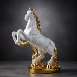 Majestic White and Gold Rearing Horse Statue