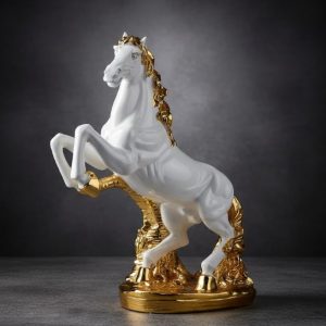 Majestic White and Gold Rearing Horse Statue