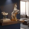 Majestic White and Gold Rearing Horse Statue