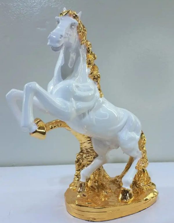 Majestic White and Gold Rearing Horse Statue