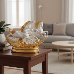 Nicdecor.com, nic home decor, luxury horse sculpture, resin showpiece BD, modern home decor, hotel desk decoration, premium statue BD, white and gold decor, animal craft sculpture, tabletop decorative piece