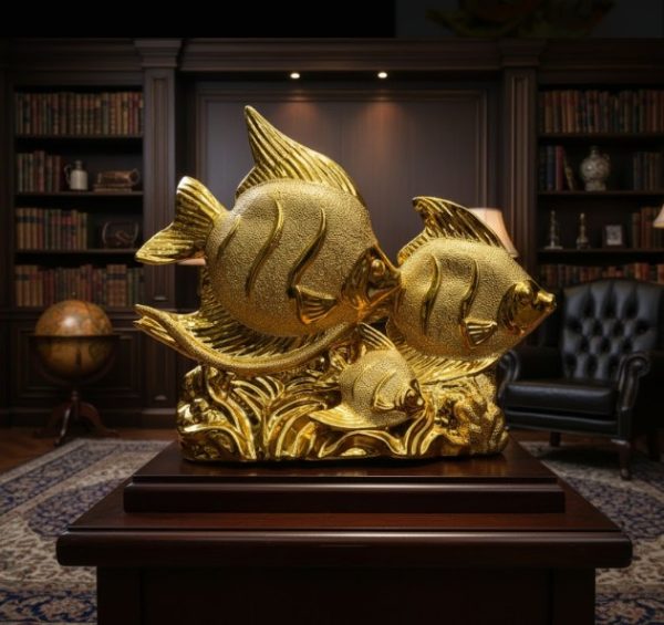 3 Golden Fish Sculpture – Royal Decor