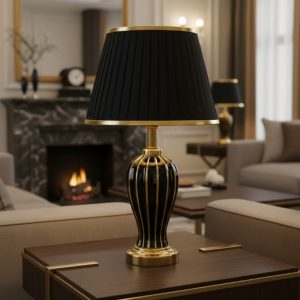 Black & Golden Ceramic Table Lamp with Black Fabric Shade