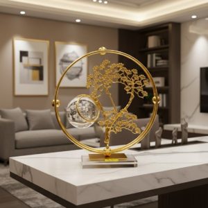 Crystal Ball and Glass Vase Golden Tree Round Desk Ornament1