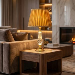 Crystal Golden Metal Body Table Lamp with Light Brown Shade1