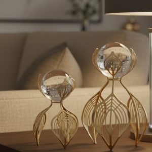 Crystal Stone Ball Gold Metal Vase Decorative Ornament2