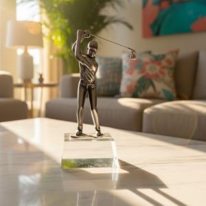 Full SS Golf Trophy Crystal Stone Vase Award & Custom Name