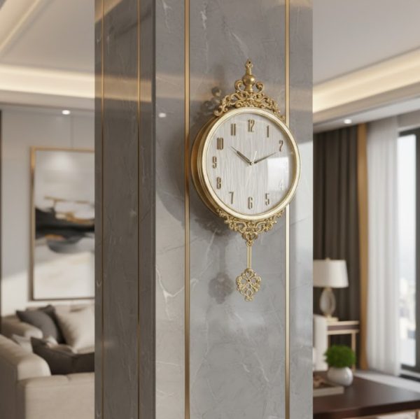 Golden Color Heavy Metal Pendulum Wall Clock3