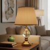 Golden Dual Light Table Lamp with Crystal & Fabric Shade134