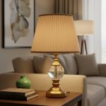 Golden Dual Light Table Lamp with Crystal & Fabric Shade134