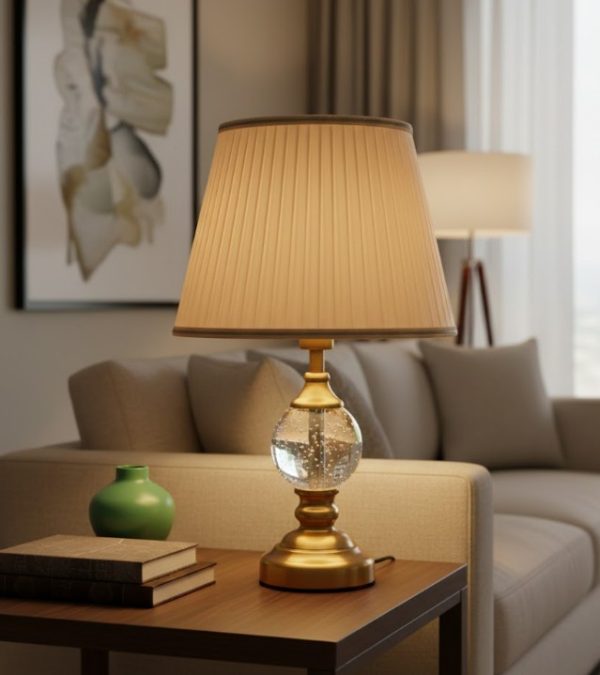 Golden Dual Light Table Lamp with Crystal & Fabric Shade134