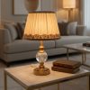 Golden Dual Light Table Lamp with Crystal & Fabric Shade6666