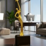 Golden Metal Celestial Statue Award on Fiber Base