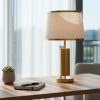 Golden Metal & Glass Table Lamp with White Fabric Shade3