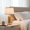 Golden Metal & Glass Table Lamp with White Fabric Shade4