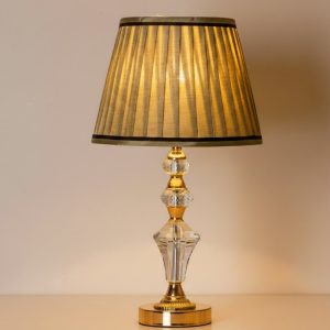 Golden Metal Table Lamp Crystal Design & Beige Fabric Shade