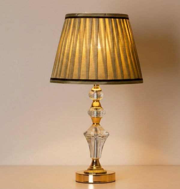 Golden Metal Table Lamp Crystal Design & Beige Fabric Shade