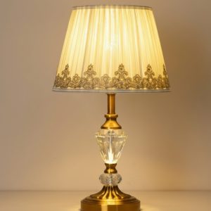 Golden Metal Table Lamp Crystal Design & Beige Fabric Shade1