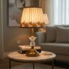 Golden Metal Table Lamp with Crystal & Cream Fabric Shade