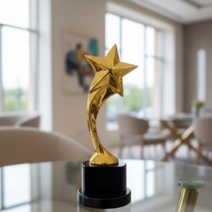 Golden Star Trophy Award with Custom Logo1
