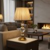Golden Table Lamp with Crystal Design and Cream Fabric Shade2
