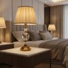 Golden Table Lamp with Crystal Design and Cream Fabric Shade3