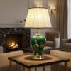 Green & Golden Ceramic Table Lamp Metal Base Fabric Shade4