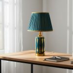 Green & Golden Ceramic Table Lamp with Green Fabric Shade589