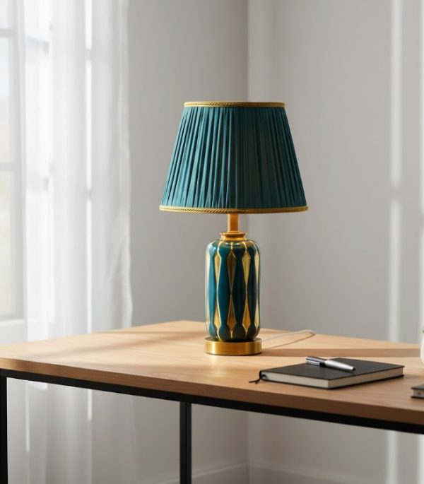 Green & Golden Ceramic Table Lamp with Green Fabric Shade589