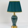 Green & Golden Ceramic and Table Lamp with Green Fabric Shade
