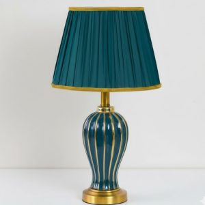 Green & Golden Ceramic and Table Lamp with Green Fabric Shade