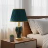 Green & Golden Ceramic and Table Lamp with Green Fabric Shade2