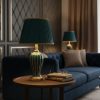 Green & Golden Ceramic and Table Lamp with Green Fabric Shade4