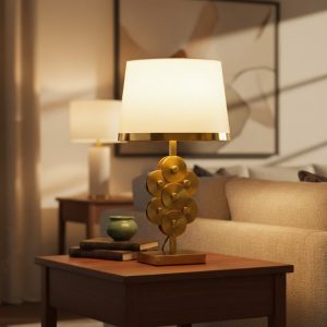 High Quality Golden Full Table Lamp with White Fabric Shade123