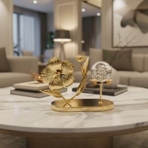 Modern Gold Desk Crystal Stone and Leaf Decorative Ornament1