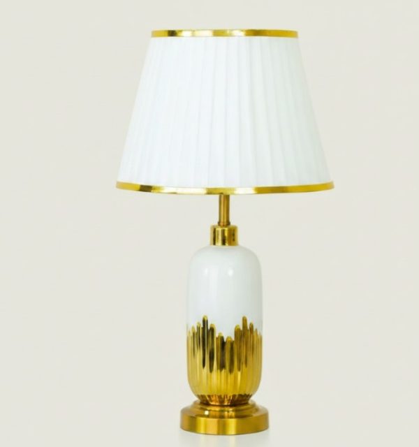 White & Golden Ceramic Table Lamp White Fabric Shade