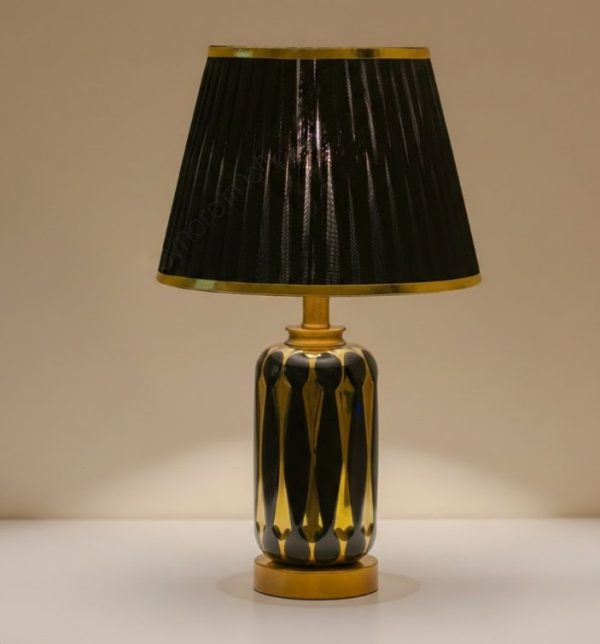 White & Golden Ceramic Table Lamp with Cream Fabric Shade1