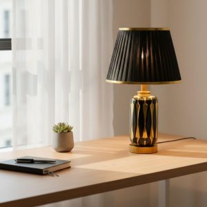 White & Golden Ceramic Table Lamp with Cream Fabric Shade45