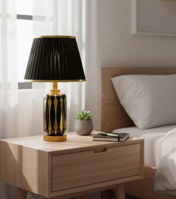 White & Golden Ceramic Table Lamp with Cream Fabric Shade58
